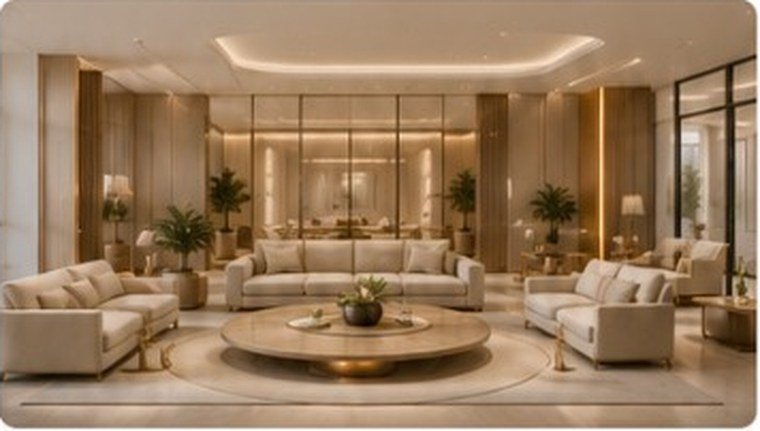 Luxury ELYSÉRA lounge with warm lighting and refined seating
